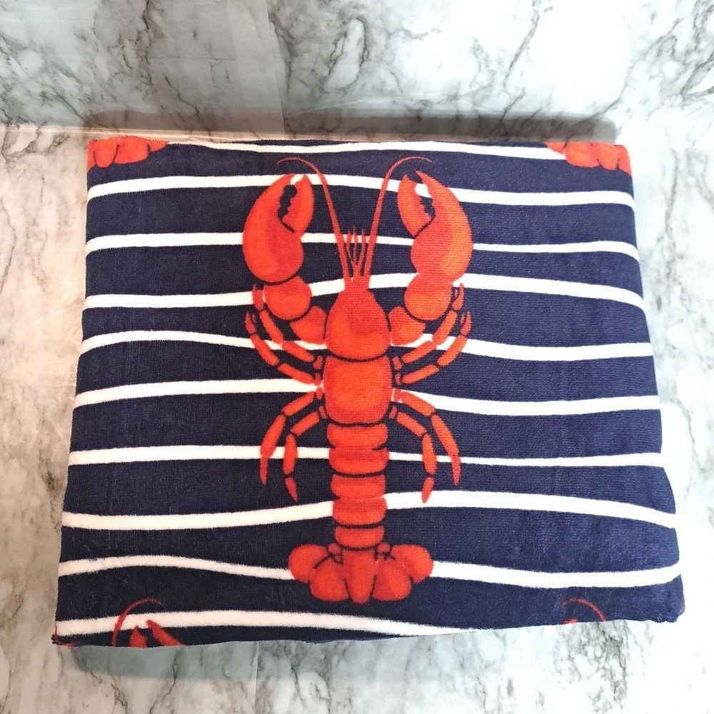 Brooks Brothers Oversized Beach Towel Lobster‎ Print 100% Cotton 36x72 Nautical